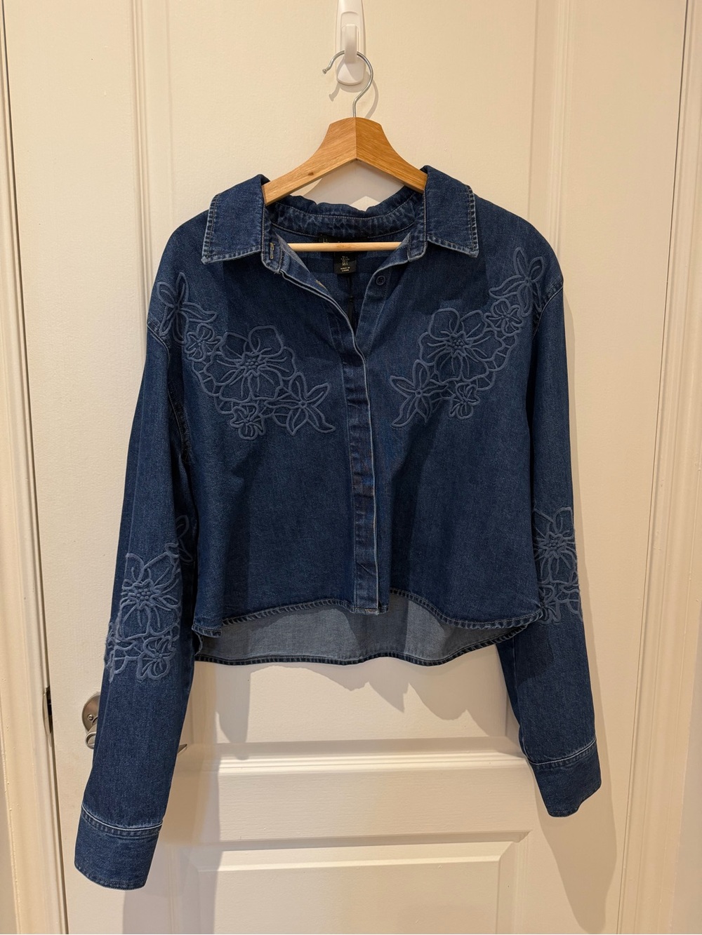 House of Harlow 1960 Dark Blue Embroidered Denim Button-Front Shirt